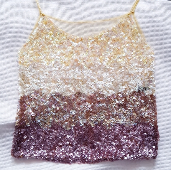 Golden Ombre sheer back Sequin Camisole Top open back - Picture 7 of 9